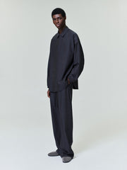 Grey Striped Wool Wide Leg Drawstring Pants