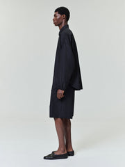 Black Striped Wool Baggy Shorts